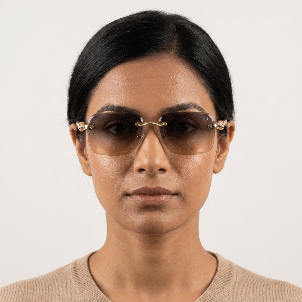 Regal Panther Gold Rimless Gradient Sunglasses (2507)