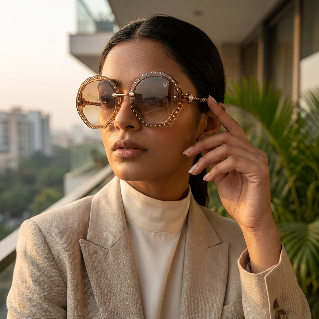 Bella Luxe Studded Round Gradient Sunglasses (2782)