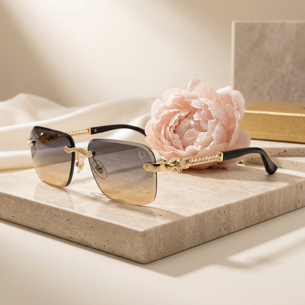 Regal Panther Gold Rimless Gradient Sunglasses (2507)