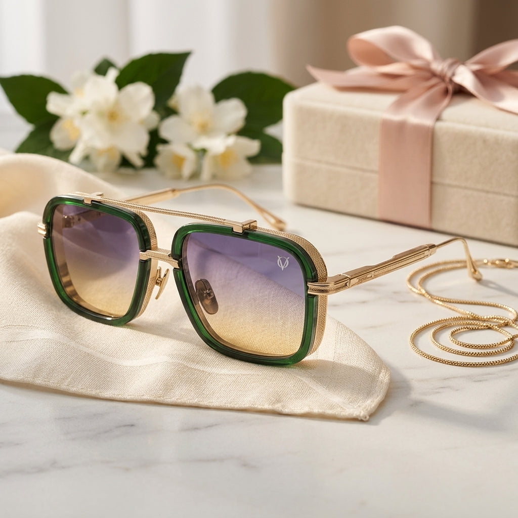 Emerald Royale Gold Double Bridge Sunglasses (3804)