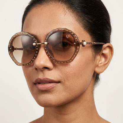Bella Luxe Studded Round Gradient Sunglasses (2782)