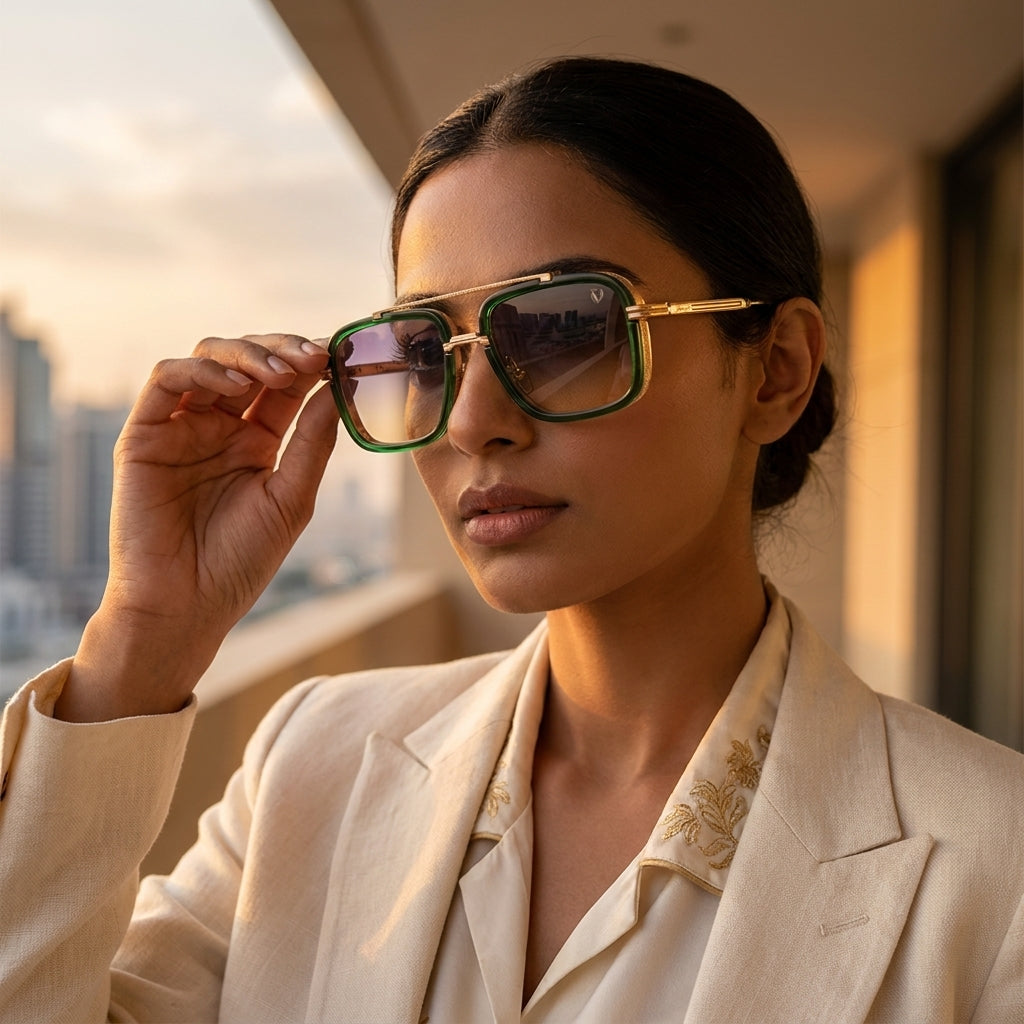 Emerald Royale Gold Double Bridge Sunglasses (3804)