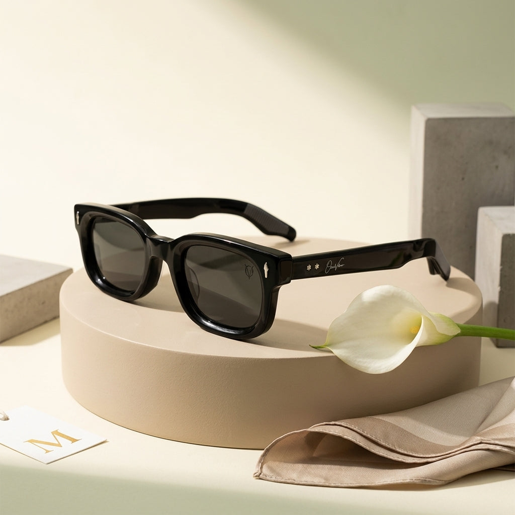 Midnight Crest Classic Black Square Sunglasses (17007)