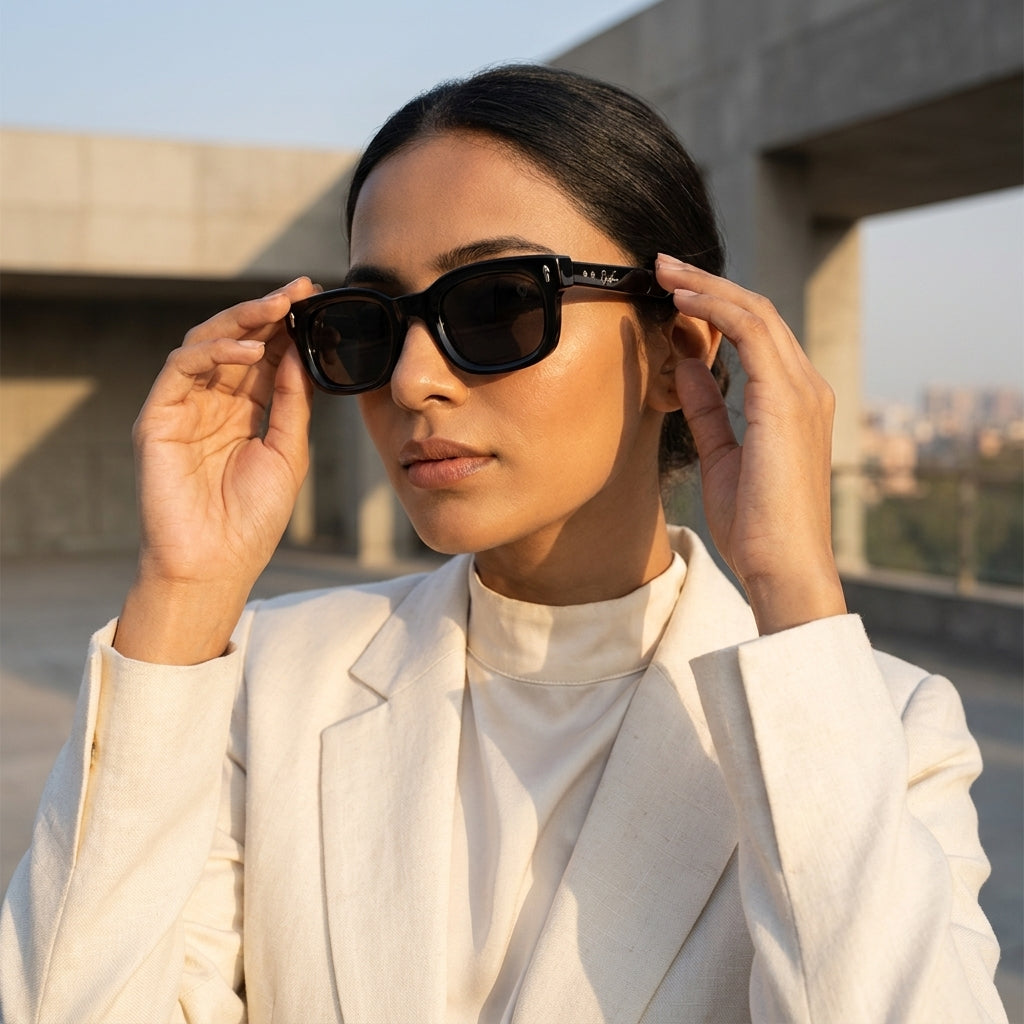 Midnight Crest Classic Black Square Sunglasses (17007)