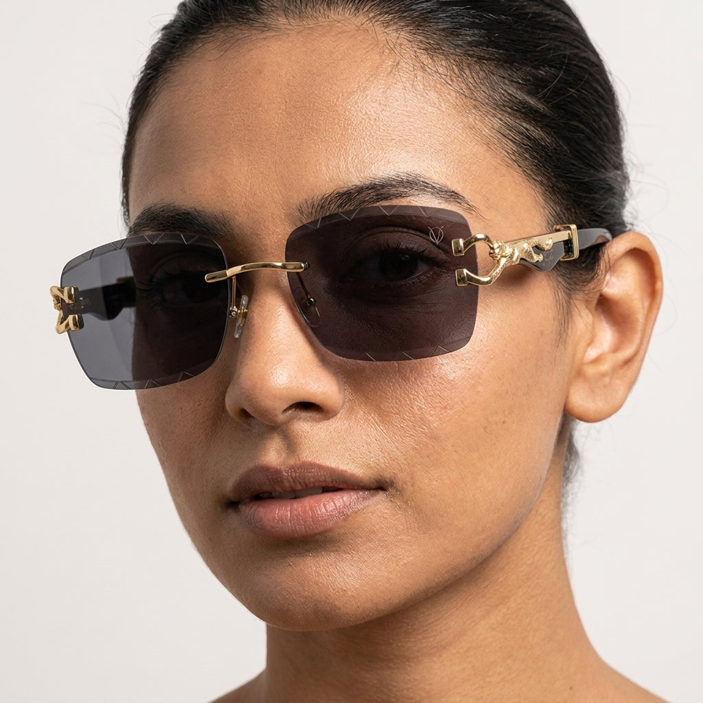 Phantom Panther Gold Rimless Sunglasses (58106)