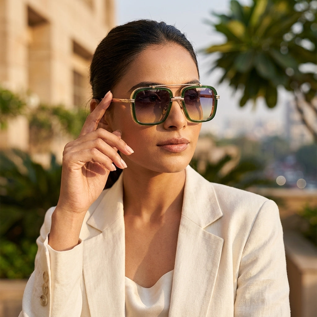Emerald Royale Gold Double Bridge Sunglasses (3804)