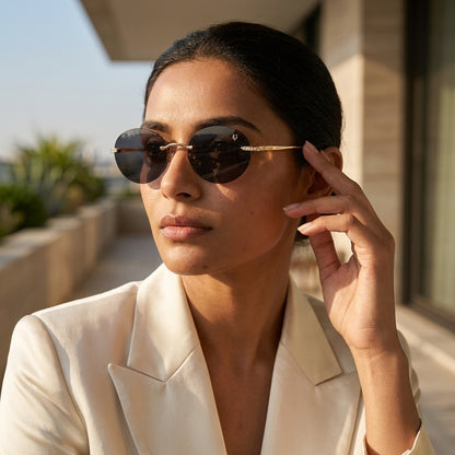 Aurora Rimless Oval Sunglasses (J-038)