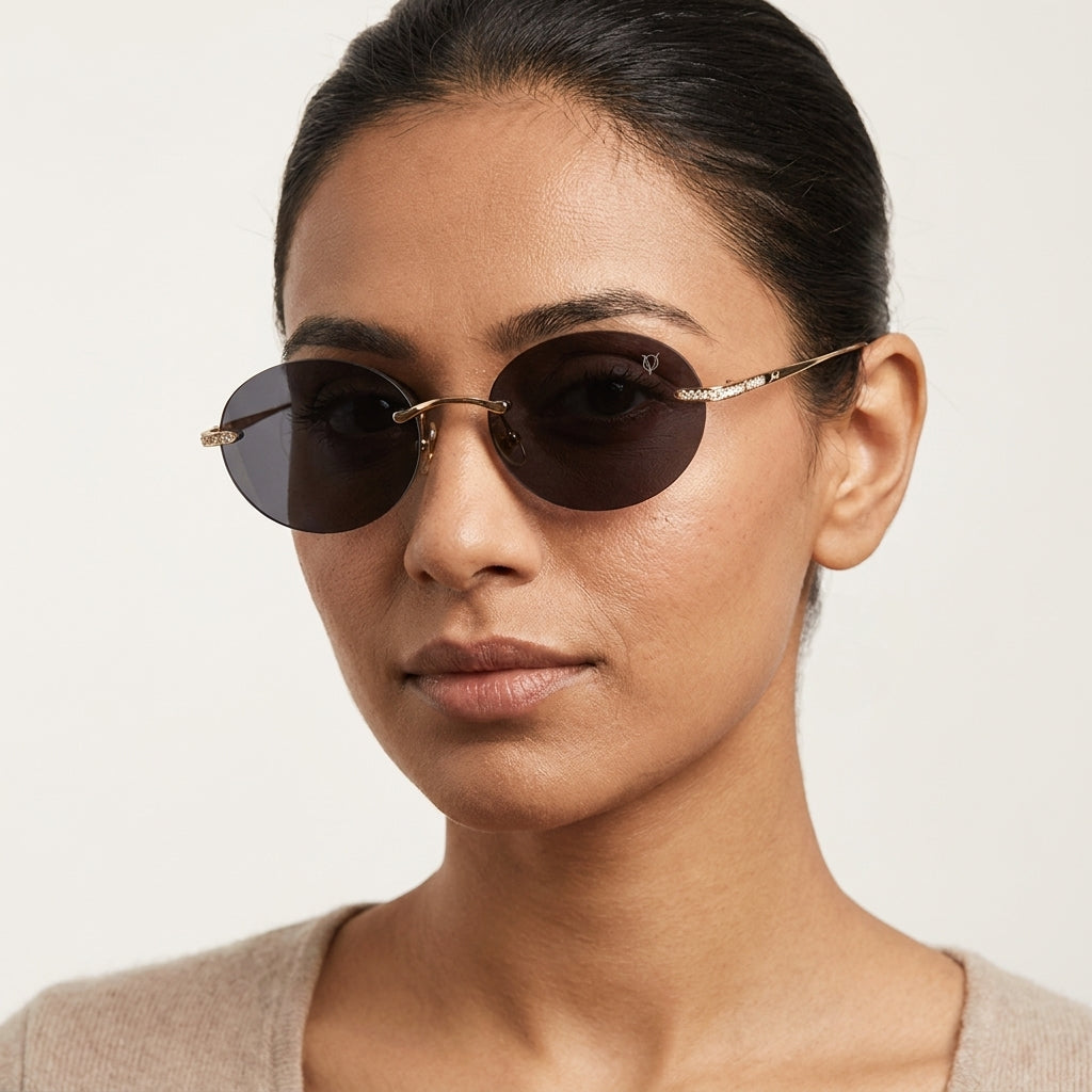 Aurora Rimless Oval Sunglasses (J-038)