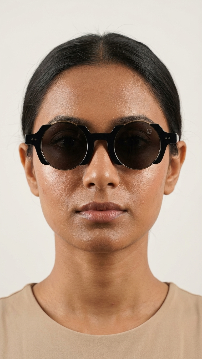 Person wearing dark sunglasses against a plain background