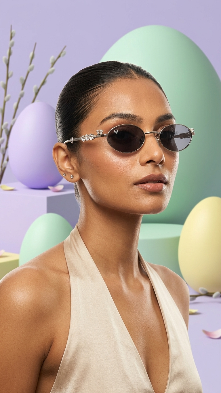Crystal Muse Oval Sunglasses (S020)Silver