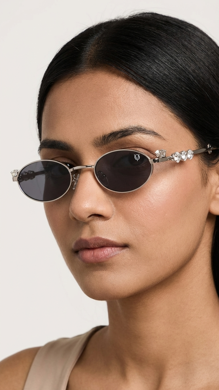 Crystal Muse Oval Sunglasses (S020)Silver