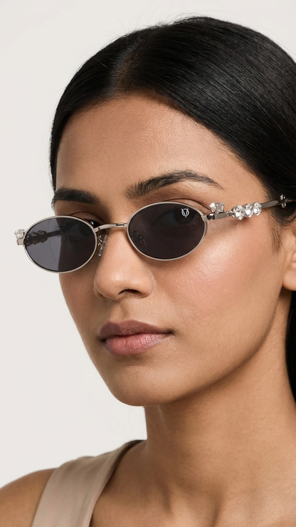 Crystal Muse Oval Sunglasses (S020)Silver