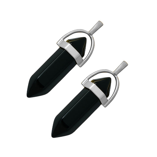 Black crystal pointed charms with silver caps-angle view