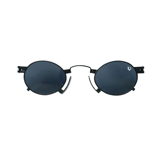 Black square sunglasses with polarized grey lenses and a durable lightweight black frame-front view
