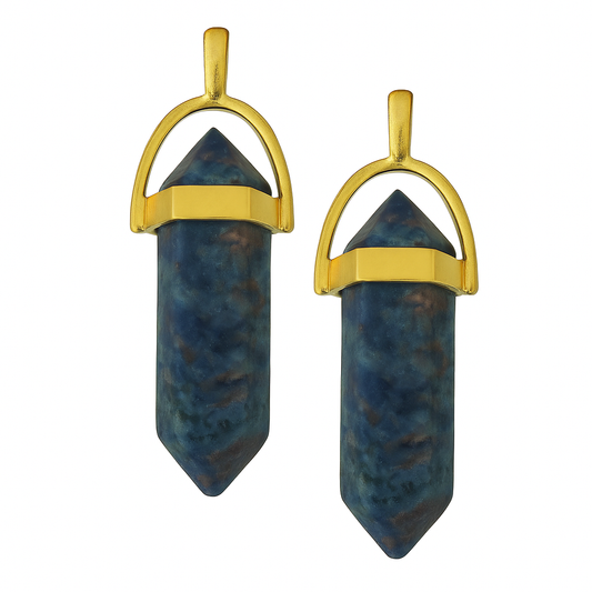 Blue sodalite crystal pointed charms with gold caps-front view