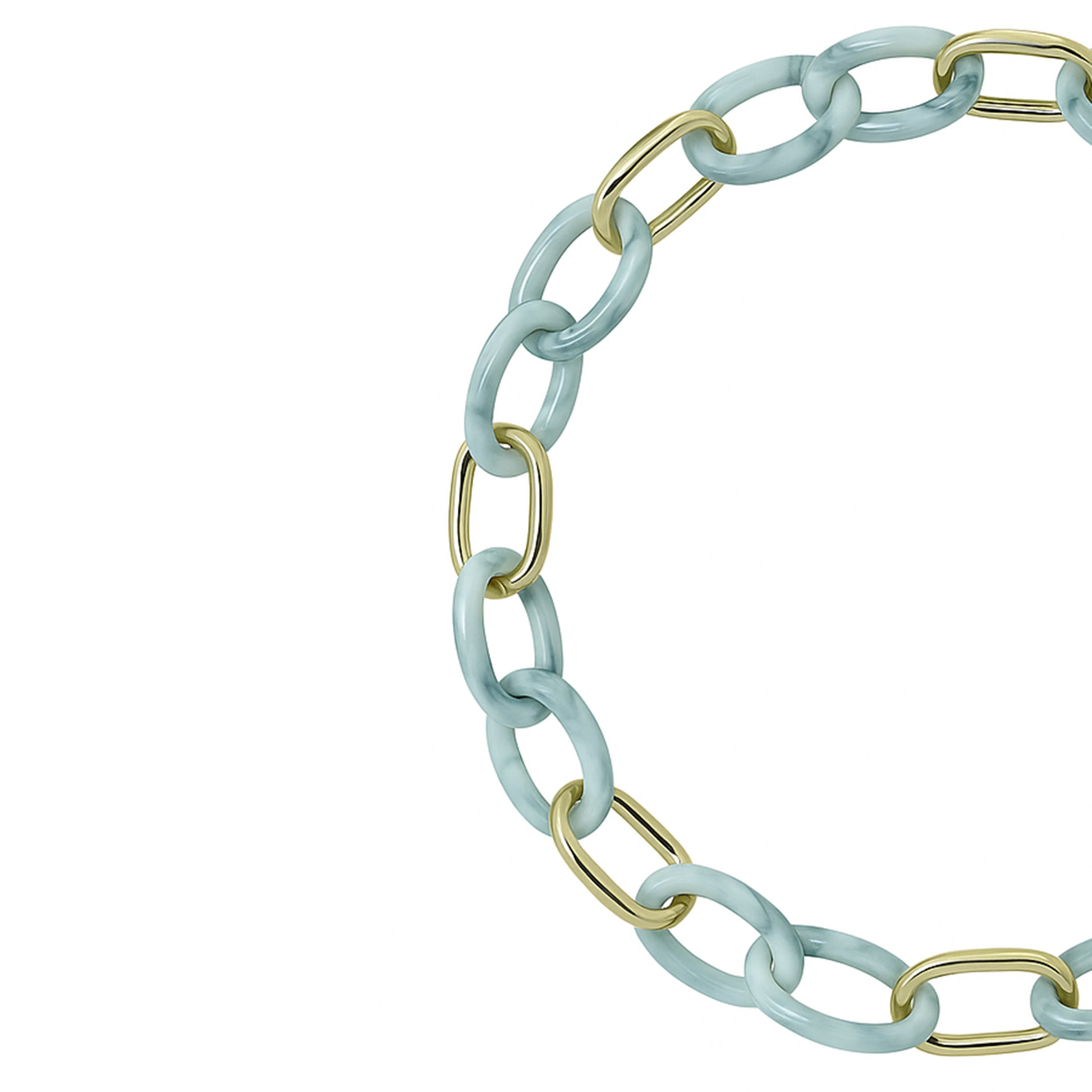 Chunky light blue and gold chain strap for sunglasses with interlocking acrylic links 