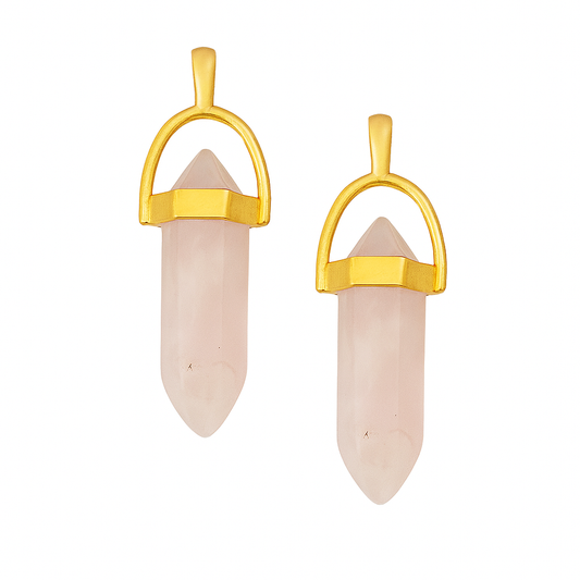 Light pink crystal pointed charms with golden caps-front view
