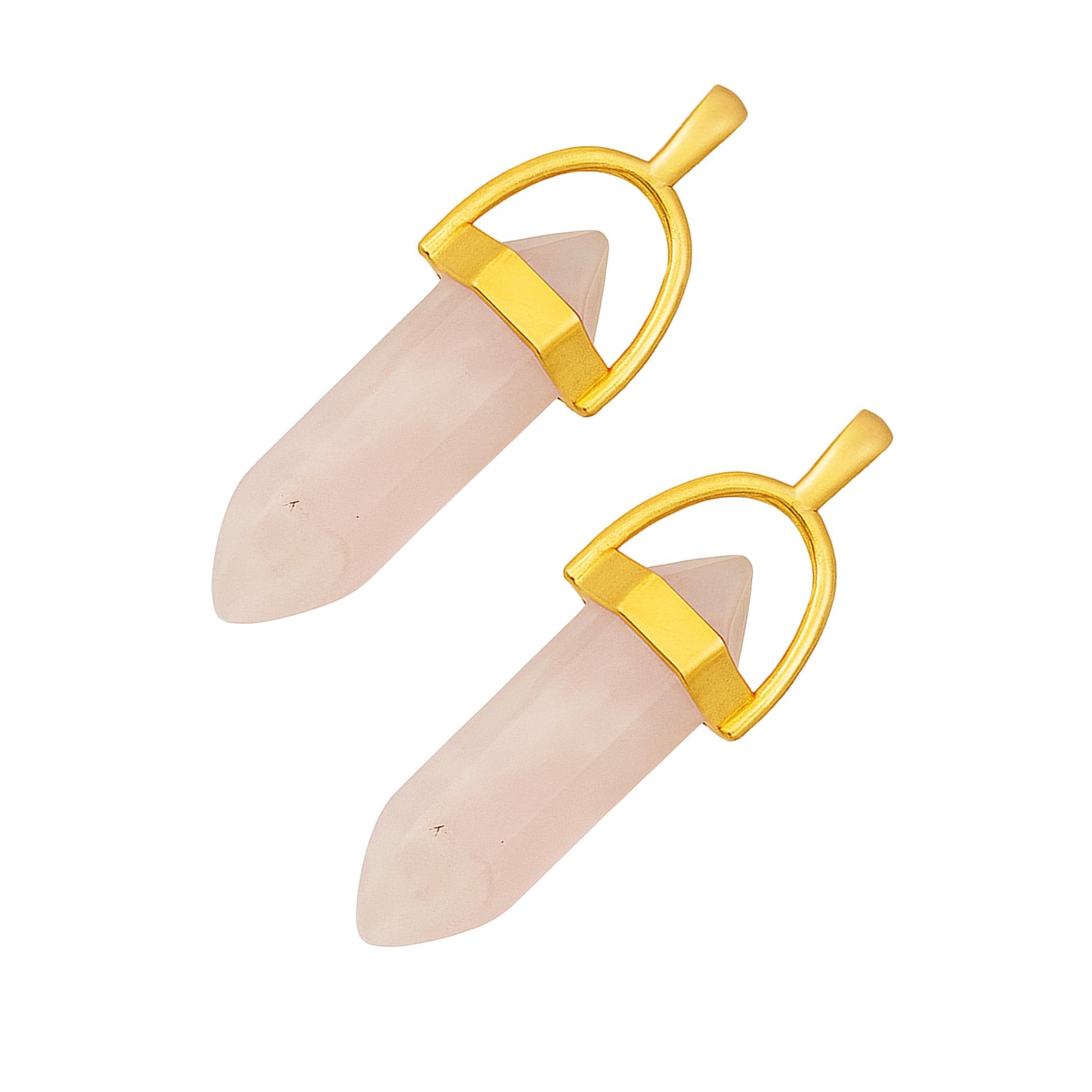 Light pink crystal pointed charms with golden caps-angle view