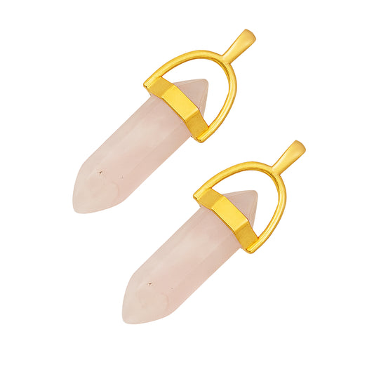 Light pink crystal pointed charms with golden caps-angle view