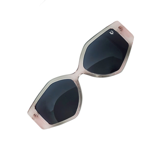 Blush-frame geometric sunglasses with dark lenses-angle view