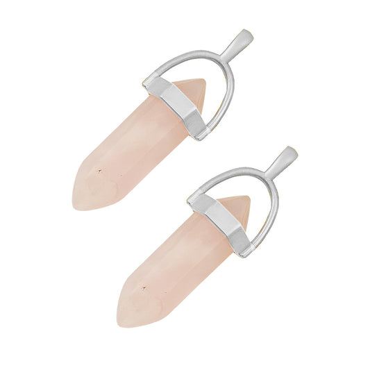 Light pink crystal pointed charms with silver caps-angle view