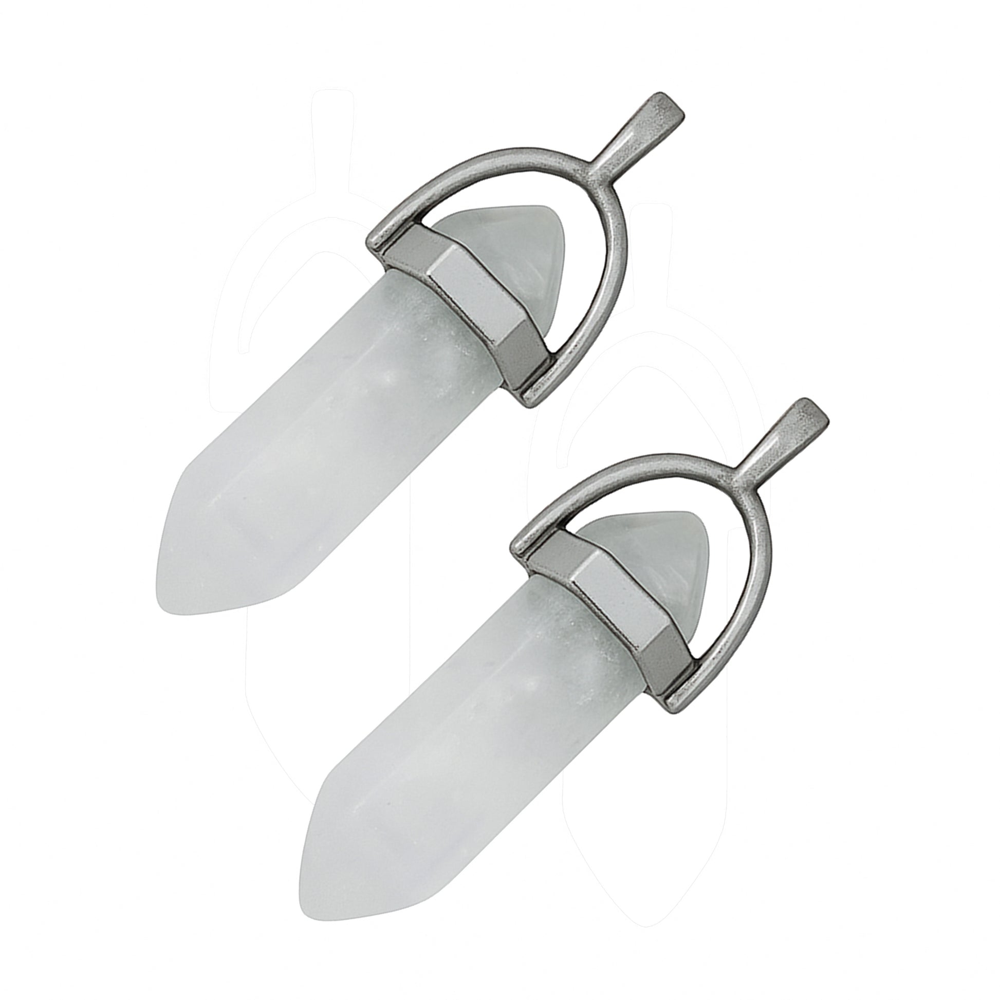 Clear-greyish crystal pointed charms with silver caps-angle view