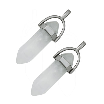 Clear-greyish crystal pointed charms with silver caps-angle view