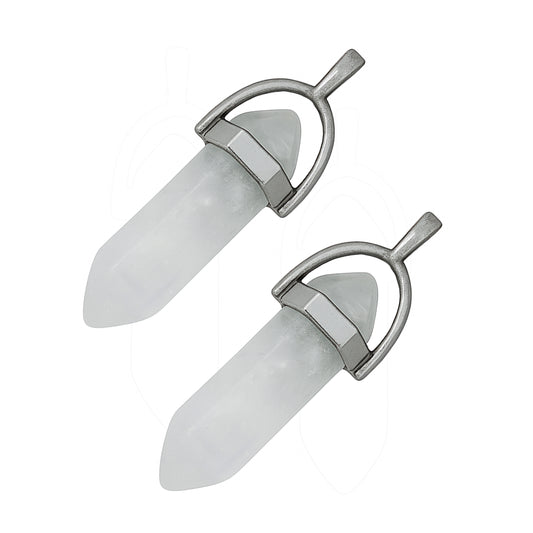 Clear-greyish crystal pointed charms with silver caps-angle view