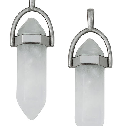 Clear-greyish crystal pointed charms with silver caps-zoomed view