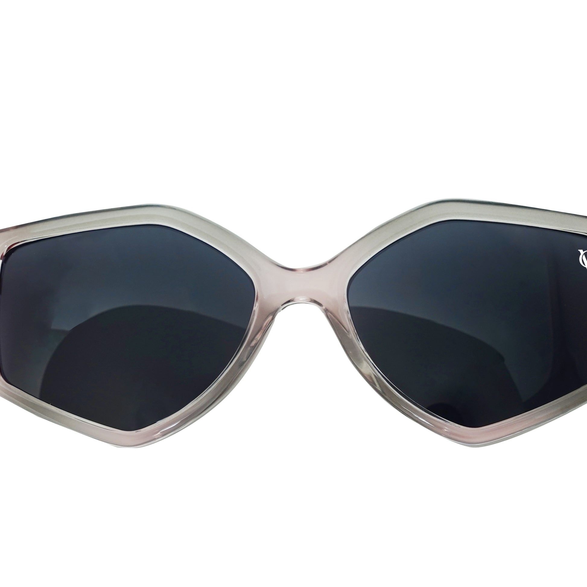 Blush-frame geometric sunglasses with dark lenses-zoomed view