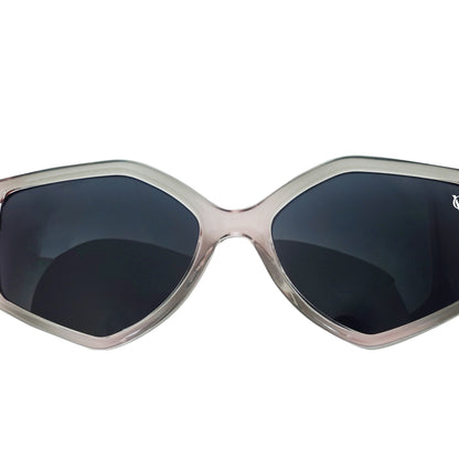 Blush-frame geometric sunglasses with dark lenses-zoomed view
