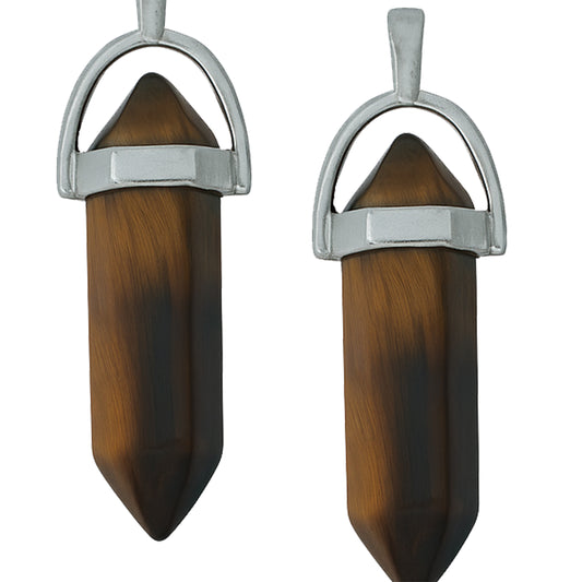 Brown tiger eye crystal point pendants with silver cap-zoomed view