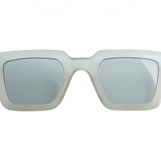 Transparent-framed square sunglasses with light gray tinted lenses-frame view