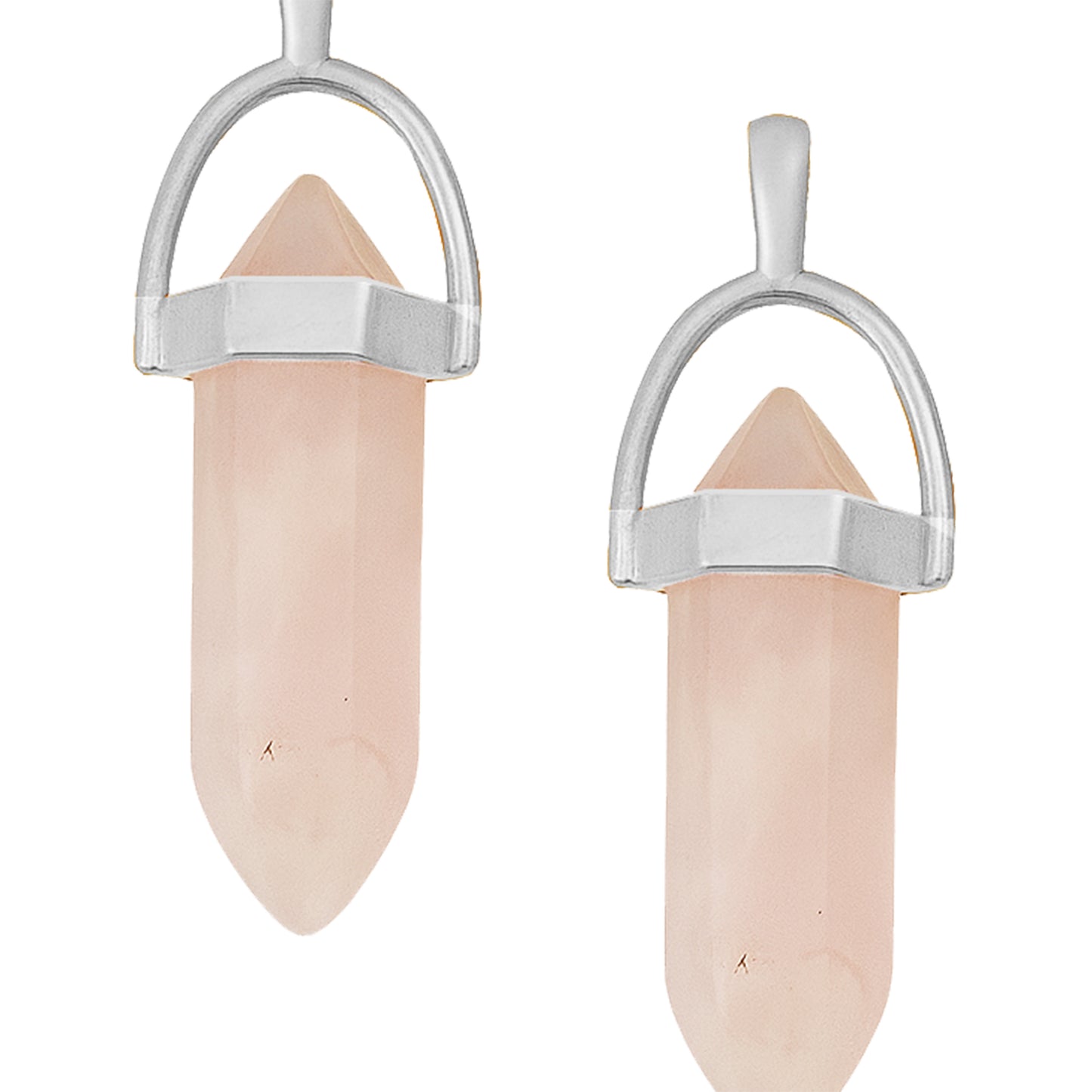 Light pink crystal pointed charms with silver caps-zoomed view
