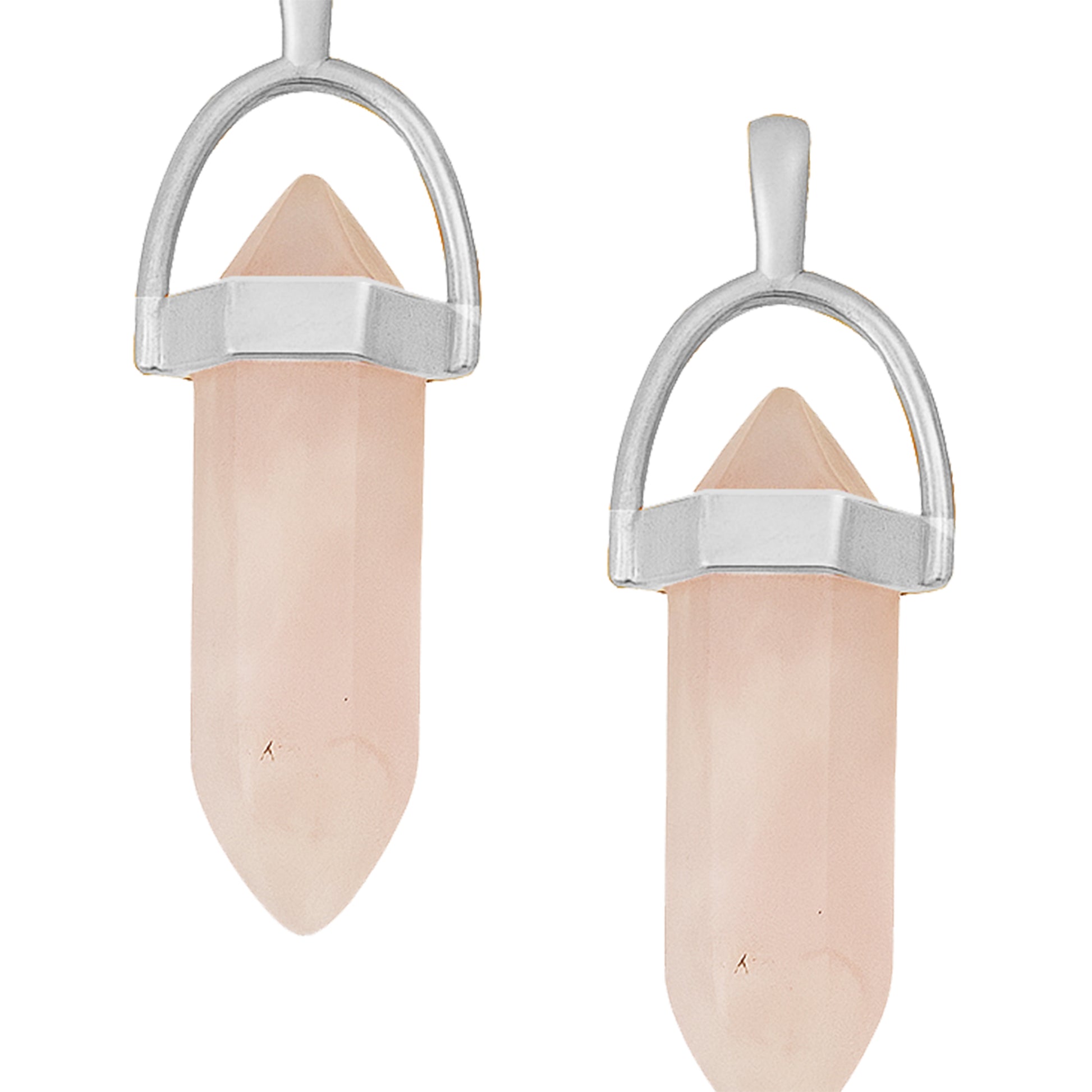 Light pink crystal pointed charms with silver caps-zoomed view