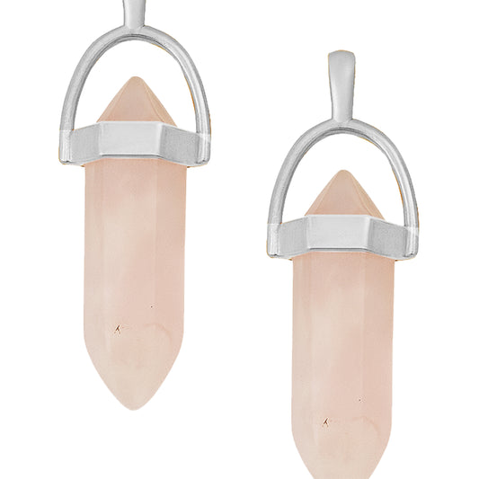 Light pink crystal pointed charms with silver caps-zoomed view