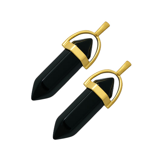 Black crystal pointed charms with gold caps-angle view