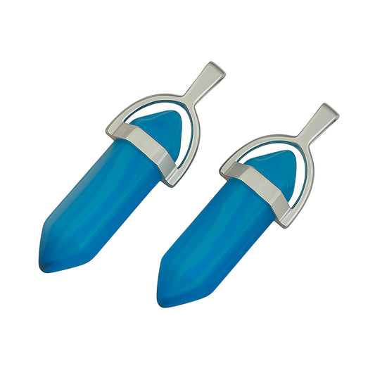Blue crystal point charms with a silver cap-angle view