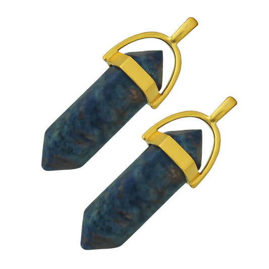 Black marble crystal pointed charms with a golden cap-angle view