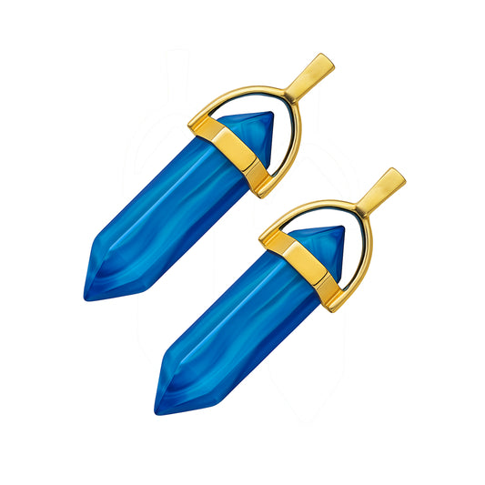 Blue crystal pointed charms with golden caps-angle view