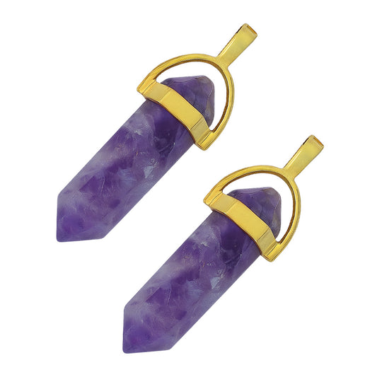 Purple sodalite crystal pointed charms with golden caps-angle view
