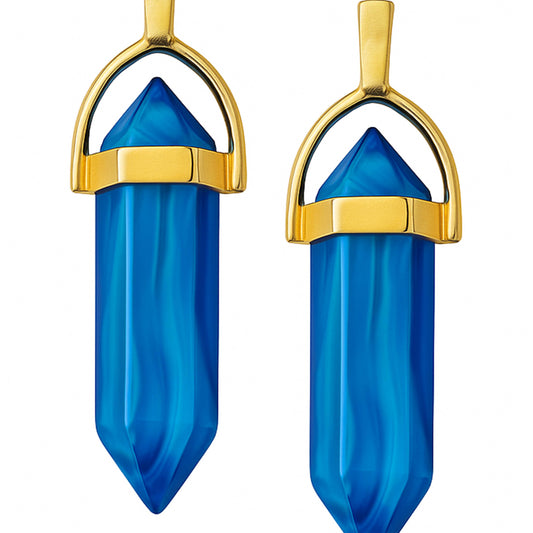 Blue crystal pointed charms with golden caps-zoomed view
