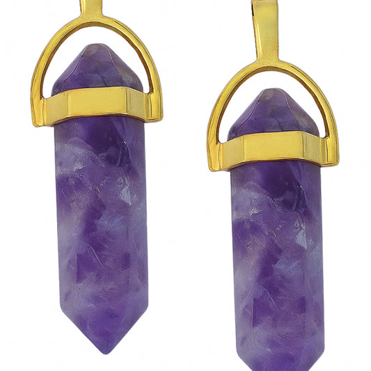 Purple sodalite crystal pointed charms with golden caps-zoomed view